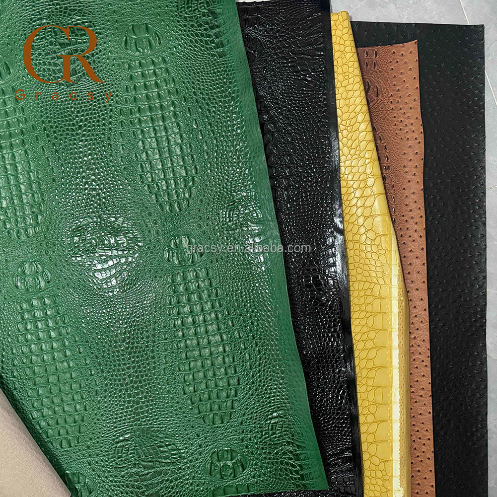 Wholesale High Quality Ostrich Crocodile Skin Textured Artificial PU PVC Synthetic Leather Sofa Garment Stretch Home Textile