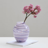Collection de vases urnes ronds en verre soufflé artisanal, motif marbré tourbillonnant, blocs de couleur, décoration moderne pour la maison, vente en gros