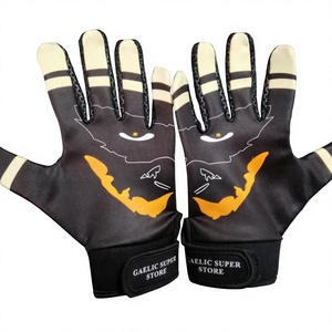 Flp Gears Unisex Outdoor Football Gaelic Gloves Large Black Orange Bat Logo <b>Machine</b> Stitched Non-Slip Sublimation Printed Design - Product Image 1