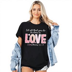 Camiseta de Mujer con Cuello Redondo, Manga Regular, Estampado de Corazón de San Valentín, Estilo Casual, 100% Algodón Jersey, Ligeramente Elástica, para Toda Temporada - Product Image 1