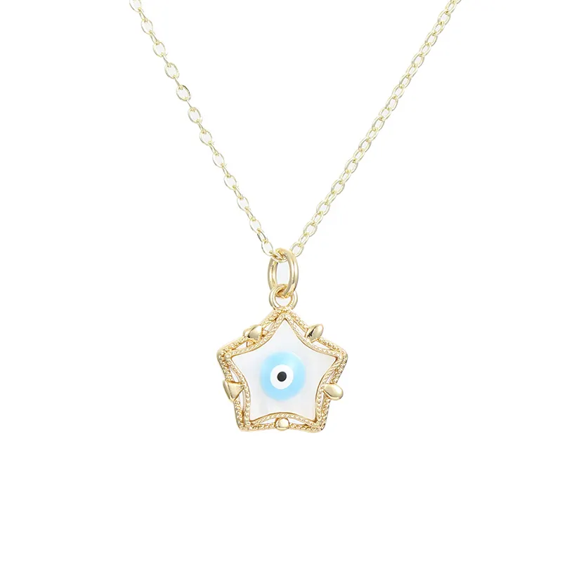 New Arrival 14k Gold Plated Shell Star Necklace Boho Ethnic Retro Multi Color Oil Drip Turkish Eye Necklace