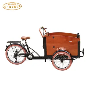 חשמלי מטען תלת אופן עם עץ תיבת תינוק מטען אופניים עם 3 גלגלים