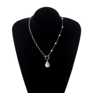 Bijoux transfrontaliers européens et américains pendentif plat gourde irrégulière perle asymétrique collier chaîne à petit trou - Product Image 4