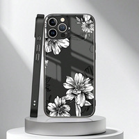Coque arrière de téléphone portable en verre PC TPU avec impression florale blanche style encre pour iPhone 7 8 X Xr XS 11 12 13 14 15 16 17 18 Pro Max