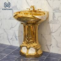 Ensemble WC et lavabo sur pied en céramique de style royal de luxe, couleur or, pour salle de bain