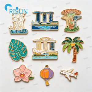 Imán de nevera, broche, insignia y pin de solapa esmaltado de recuerdo personalizado del icónico <span class=keywords><strong>Vanda</strong></span> Miss Joaquim y el Merlion de Singapur - Product Image 1