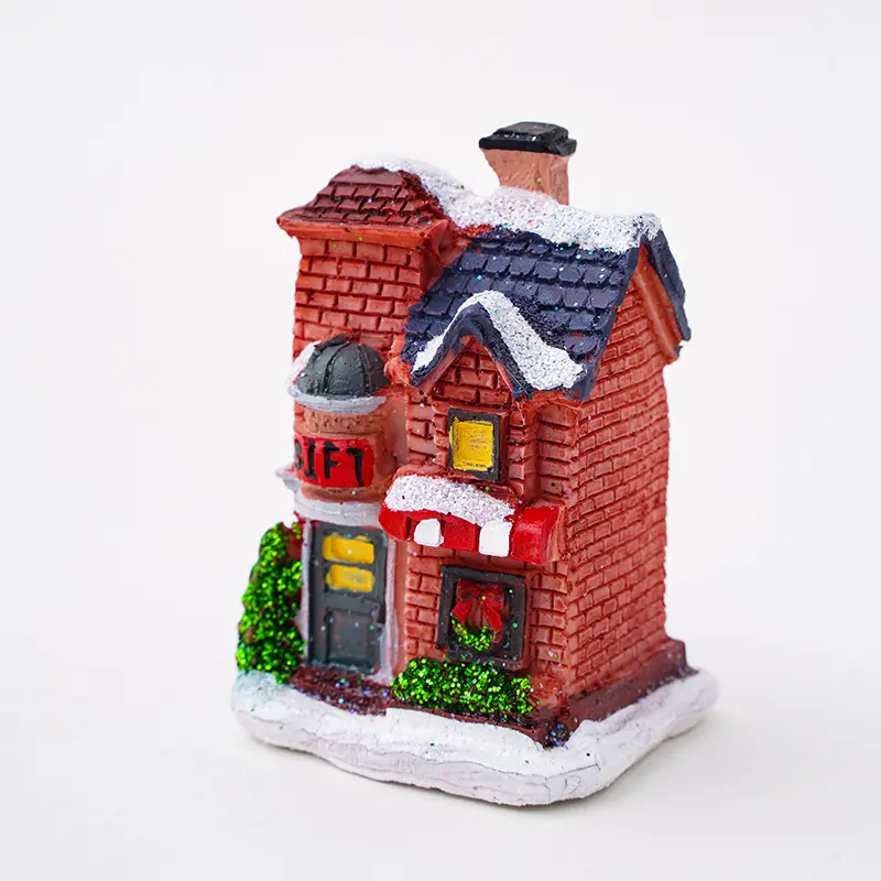 Pronto para enviar Noel Navidad Mini Light up Resina Pequeno Natal Village Casa Ornamentos