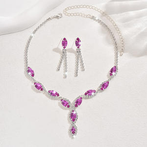 Dropshipping Shopify Ensemble de boucles d'oreilles à franges colorées et collier à pendentif marquise pour femmes Bijoux de mariée Style coréen japonais - Product Image 6