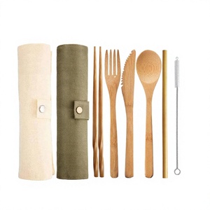 Ensemble de couverts en bambou biodégradable poli à la main Eco2go Vietnam - Cadeaux d'affaires pour les voyages et la maison, couleur personnalisée, tissu - Product Image 1