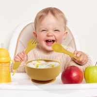 Offre Spéciale – Bol de Repas en Silicone de Qualité Alimentaire pour Nouveau-né, Matériau Écologique, Compatible Micro-ondes, Ustensiles de Repas pour Bébé, Fourchette-cuillère Lavable