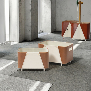<span class=keywords><strong>LA</strong></span> <span class=keywords><strong>JOLIE</strong></span> MUSE Set di 2 Cesti Portaoggetti Rettangolari di Lusso in Pelle PU Marrone e Tessuto Greige Beige 34x23x18cm - Product Image 3