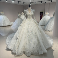Robe de mariée élégante blanche DW0041, nouvelle arrivée, robe de bal à manches longues, lourdement ornée de sequins, de perles, de dentelle et de cristaux.