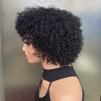 Perruque Courte Brésilienne en Cheveux Humains Vierges Afro Crépus Bouclés avec Frange, Faite à la Machine, pour Femmes Noires - Vente en Gros