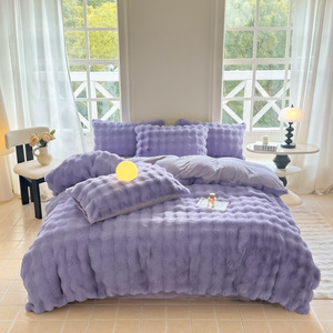 Lusso Ultra morbido soffice biadesivo in pelliccia di coniglio peluche velluto latte 4 pezzi Set di biancheria da letto di qualità copripiumino invernale - Product Image 5