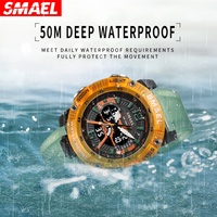 Montre de plongée sportive unisexe SMAEL à quartz, étanche 50 bars, affichage numérique LED, analogique lumineux, chronomètre, alarme, plastique