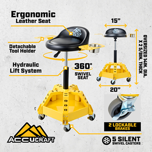 360 °   Cadeira de Mecânico Profissional Giratória de Metal Reforçada com 5 Rodas Antitombamento, Capacidade de 150 kg, para Oficina e Reparo Automotivo - Product Image 6