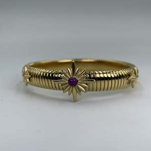 Fashion Bangle 316L Stainless Steel PVD Gold Plating Purple Stone Star Design <b>Bracelet</b> - Product Image 1