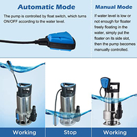 Pompe submersible en acier inoxydable pour le sous-sol, les inondations, la cave, la piscine, l'étang, le jardin, le bain à remous, le nettoyage/le drainage, manuel automatique/co