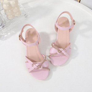 Sandales d'été 2024 pour filles, en cuir souple avec nœud, nouvelle mode, talons hauts de princesse pour enfants, pointure 28-35, à bout fermé, pour spectacles scolaires - Product Image 4