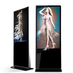 Papan reklame 55 inci layar sentuh luar ruangan LCD papan reklame Digital Stan berdiri Lantai layar sambungan tampilan dinding iklan