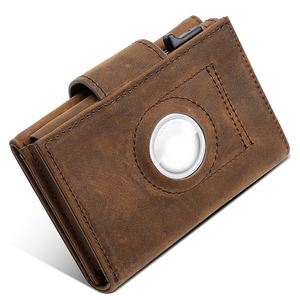 Estoque Vintage Crazy Horse Couro RFID Viagem Carteira Com Tag Air Transparente Janela ID Card Holder Alumínio Case Carteiras