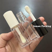 Tube de gloss à lèvres carré ISMAN 8 ml avec capuchon doré et blanc, grand applicateur, emballage vide pour gloss à lèvres, logo personnalisé de luxe, flacon rond en PET