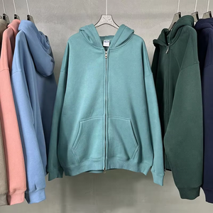 Thương Hiệu Sang Trọng Của Nam Giới Quá Khổ Bông Màu Nâu Áo Nỉ Bán Buôn No-String Zip Áo Khoác Thêu Đau Khổ Cổ Điển Hoodies - Product Image 1