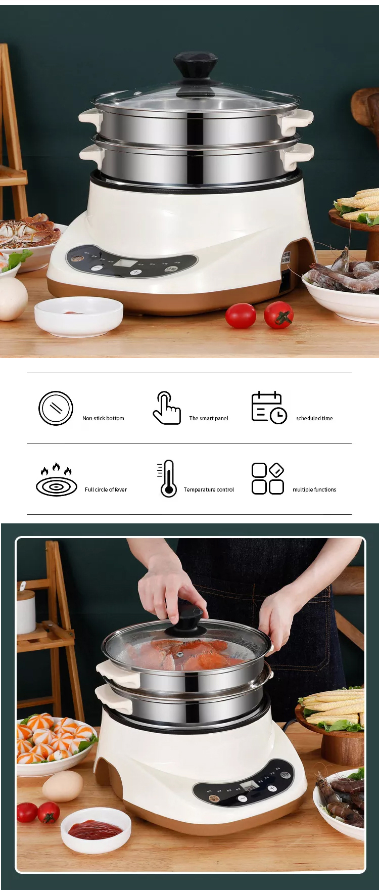 M05 Multi-function 9 IN 1 frying pan cooker food steamer grains cake yogurt mini electric fried pot and rice cooker