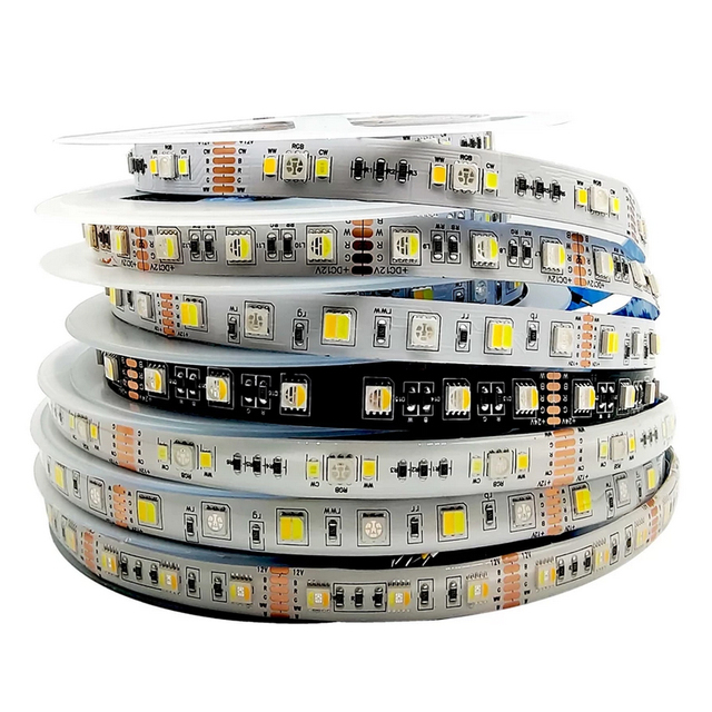 12mm PCB RGBCCT LED Strip 5050 12V / 24V 4in1 5Colors 5 in1 Chips RGB+WW+CW 60 LEDs/m 5m/lot RGBW RGBWW LED Strip Light 5m/lot
