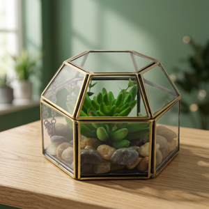 Terrario colgante de cristal transparente + Marco de metal de cobre - Product Image 3
