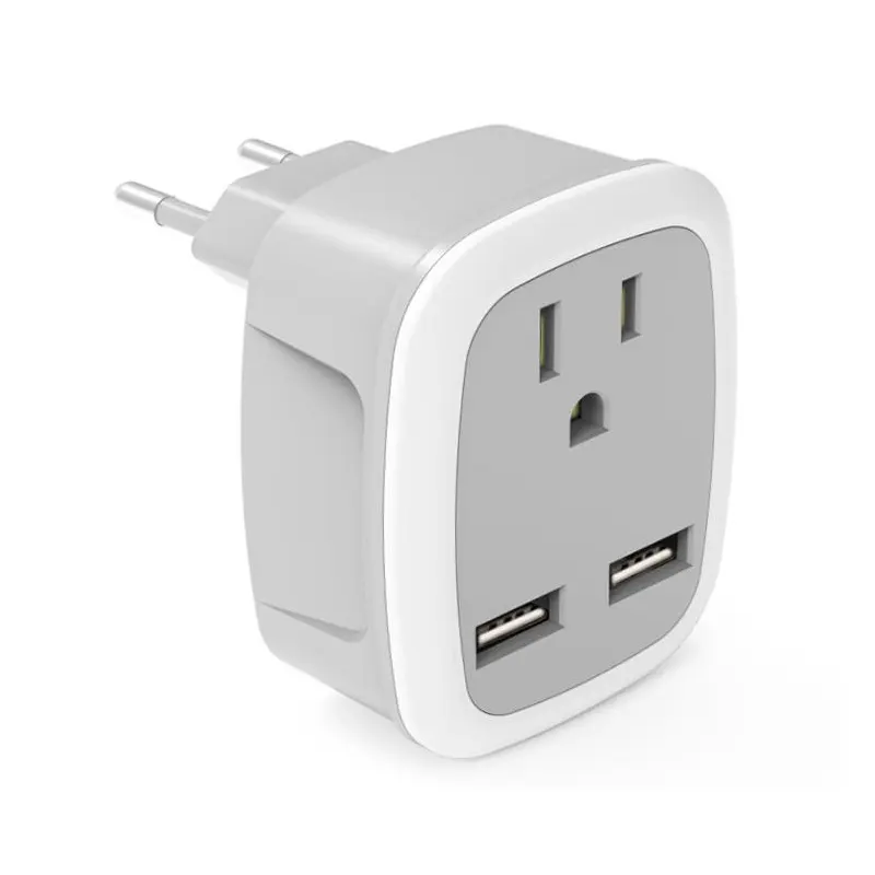 travel adapter usa to europe European Travel Plug Adapter with 2 Outlets 2 USB 4 in 1