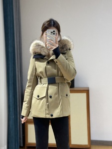 Upscale <strong>Women's</strong> Goose Fur Parka Short Winter Sports <strong>Coat</strong> with Windproof Stand Collar <strong>Waist</strong> Design Hooded Down Jacket - Product Image 5