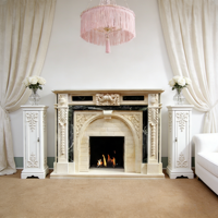 Manteau de cheminée en marbre beige sculpté à la main, style européen classique, pour la décoration intérieure de villas de luxe