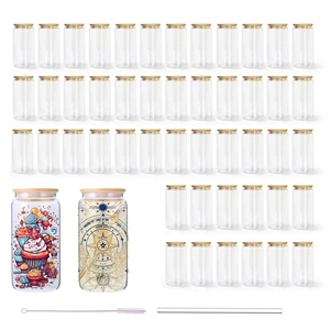Hoa Kỳ Tàu Frosted Và Rõ Ràng Uống Cốc Frosted Bia Cốc Thăng Hoa Trống Thủy Tinh Với Nắp Tre 16Oz Thủy Tinh Có Thể - Product Image 5