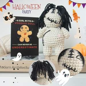 2025 Wholesale Crochet Knitted Voodoo Doll Scary Halloween Ghost Face Stuffed Tatty Doll Textile & Fabric Craft