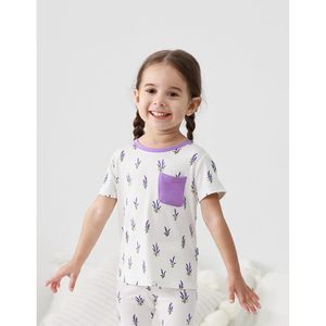 Camiseta de Cuello Redondo para Bebés Unisex BambooBud, Manga Corta, Estampado Lavanda, Transpirable, de Algodón, para Niños y Niñas - Product Image 4