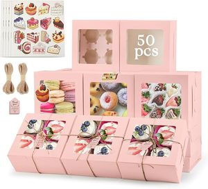 Cajas para Cupcakes con Ventana, Cajas para Galletas, Contenedores Marrones para Pastelería, Postres, Cajas para Dulces con Pegatinas y Cuerda <span class=keywords><strong>de</strong></span> Yute - Product Image 2