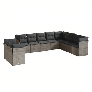 Conjunto de Sofás de Ratán Gris para Patio, 10 Plazas, Muebles de Jardín para Exteriores, Diseño Contemporáneo, Resistente a los Rayos UV, No Plegable - Product Image 1