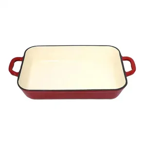 Sartenes rectangulares para horno, accesorio personalizado de Color rojo, de estaño, para hornear, de Metal, hierro fundido, esmaltado, para asar