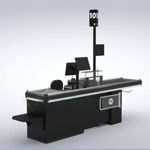 America retail supermarket cashier checkout counter with POS equipments