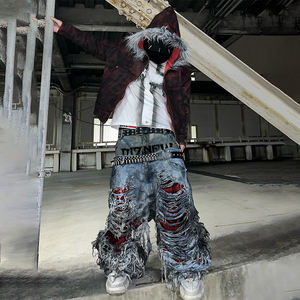 DiZNEW 2025 Herren Slim Fit Jeans Modische Vielseitige Weite Beinöffnung Denim Cut-out-Effekt Schnell zu Verarbeiten Geringe Mindestbestellmenge Patchwork-Jeans - Product Image 2