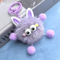 Porte-clés monstre à pompon oreilles de lapin avec mains, breloque de sac en peluche de dessin animé, petit cadeau, vente en gros, personnalisable