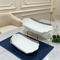 Ensemble de bols de service en céramique blanche avec support métallique, style européen sous glaçure, pour la maison, les restaurants et les fêtes