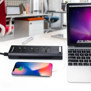 Meuble 3 Prises de COURANT ALTERNATIF avec 2 Ports USB NOUS électriques multiprise prise de courant noir couleur