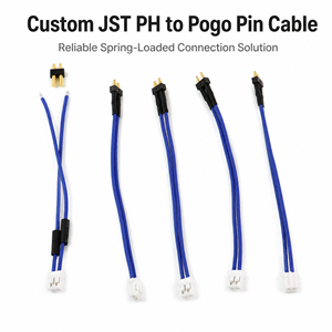 定制 JST PH 2.0mm 转 2 针 Pogo Pin 线束 UL1007 24AWG 弹簧式连接器电缆，用于磁力充电 - Product Image 1