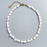 Collier bohème en perles de nacre en forme de cœur, cristal rose, acier inoxydable imperméable pour femmes