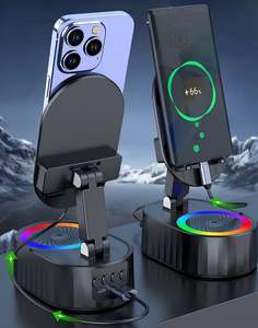 Soporte Universal para Teléfono de Escritorio con Altavoz Inalámbrico, Luz LED, Cargador de Batería Externa, Base Giratoria Flexible para Móviles y Tablets, ABS - Product Image 5