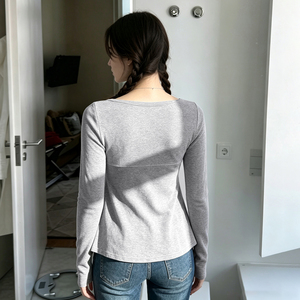 Womens <b>Fall</b> Sweet Solid Color Bow Tie Long Sleeve Breathable Knitted Short Casual Fashion <b>T</b>-<b>Shirt</b> - Product Image 3