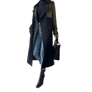 Gabardina elegante personalizada con cuello <span class=keywords><strong>de</strong></span> barcaza para <span class=keywords><strong>mujer</strong></span>, doble botonadura con cordones y, a prueba <span class=keywords><strong>de</strong></span> viento, gabardina ajustada para <span class=keywords><strong>mujer</strong></span> - Product Image 1
