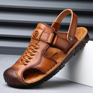 Sandalias de Cuero Vacuno de Primera Calidad para Hombre: Sandalias Casuales de Playa para Hombre, Cuero Genuino con Suelas de Goma - Product Image 1
